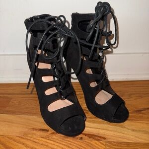 Wild Diva Black Lace-Up Heels